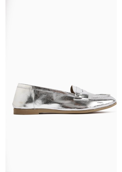 Solina Hakiki Deri Gümüş Rugan Makosen Ayakkabı Rahat Günlük Loafer fiyatları