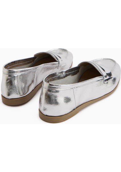 Solina Hakiki Deri Gümüş Rugan Makosen Ayakkabı Rahat Günlük Loafer fırsatları
