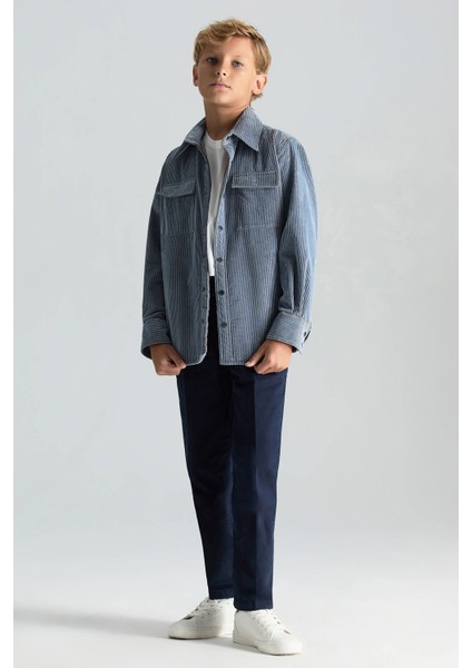 Saf Pamuk Çizgi Desenli Açık Mavi Çocuk Ceket Gömlek fiyatları