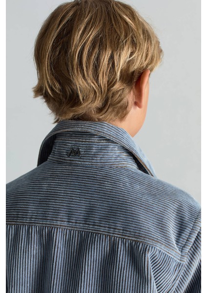 Saf Pamuk Çizgi Desenli Açık Mavi Çocuk Ceket Gömlek fırsatları