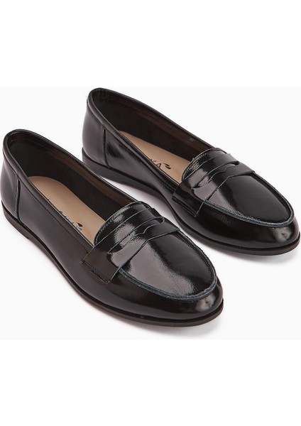 Solina Hakiki Deri Siyah Rugan Makosen Ayakkabı Rahat Günlük Loafer