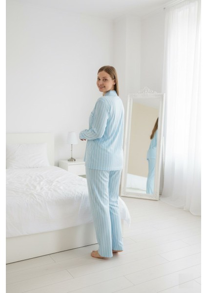 Kadın Büyük Beden Viskon Önden Düğmeli Gömlek Yaka Göğüs Cepli Uzun Kol Mevsimlik Pijama Takımı indirimleri