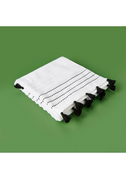 Soft Püsküllü Ayak Havlusu - Beyaz / Siyah - 50X70 cm fiyatları