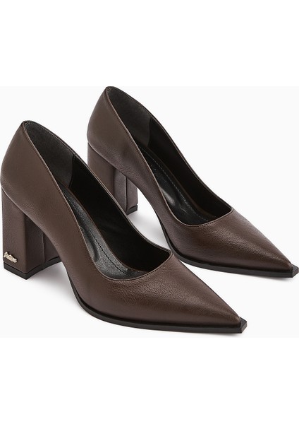 Lucy Kahve Kalın Topuklu Ayakkabı Kadın Stiletto