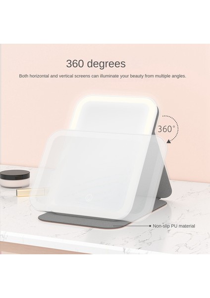 Tek Tıklamayla Üç Renkli 360 Derece Dönen Manyetik Kontrol Modeli LED Işıklı Canlı Ayna Makyaj Aynası, Pembe (Yurt Dışından)