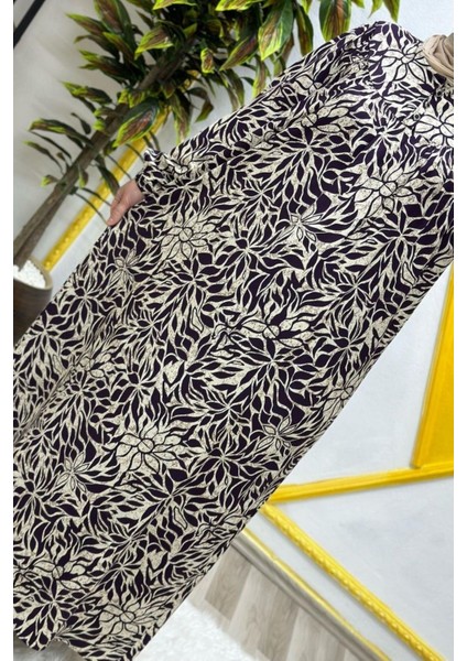 Kadın Tesettür Giyim Büyük Beden Yaprak Desenli Tam Robalı Elbise fiyatları