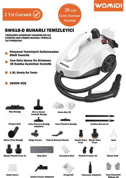 SW618-D Çok Fonksiyonlu 26 Parça Buharlı Temizleyici Paspas - Buharlı Temizlik Makinası fiyatları