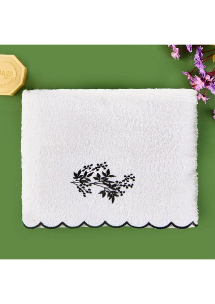 Soft French Cottage Onda Yüz Havlusu - Ekru / Siyah - 50X90 cm