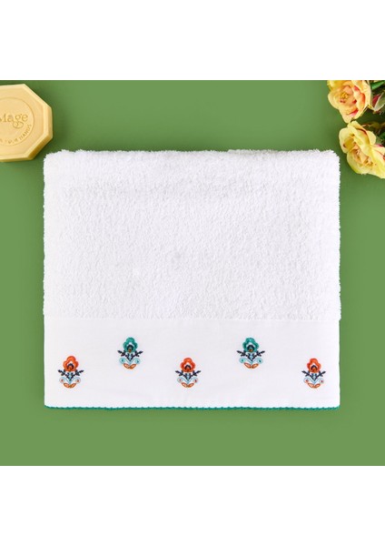 Soft Urban Delight Nakışlı Yüz Havlusu - Ekru - 50X90 cm