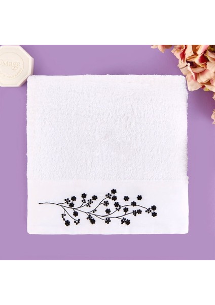 Soft French Cottage Nakışlı Yüz Havlusu - Ekru - 50X90 cm