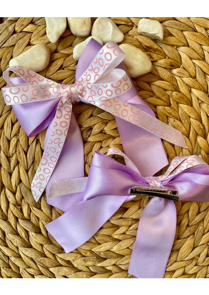 Kurdele Model Çocuk ve Yetişkinler Için Lila ve Pudra Renk El Yapımı Iki Adet Toka fırsatları