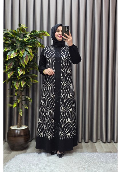Kadın Tesettür Giyim Büyük Beden Çakma Yelek Elbise