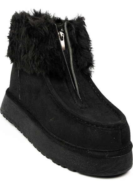 1539 Siyah Süet Kalın Taban Kadın Bot