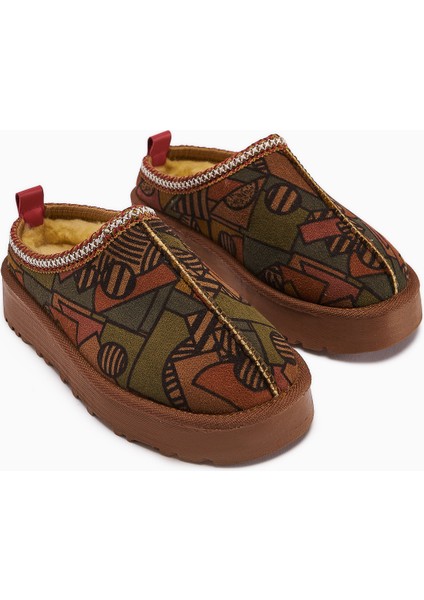 Anne-Liis Desenli Dokuma Detaylı Kışlık Terlik