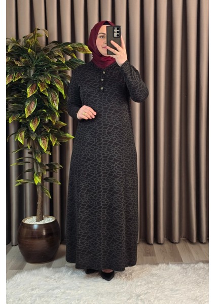 Kadın Tesettür Giyim Büyük Beden Anne Leopar Desen Elbise