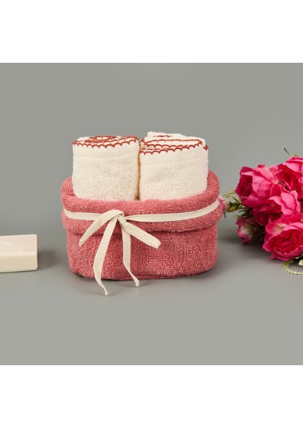 Soft Lina 4'lü Havlu Seti - Ekru / Gülkurusu - 30X40 cm