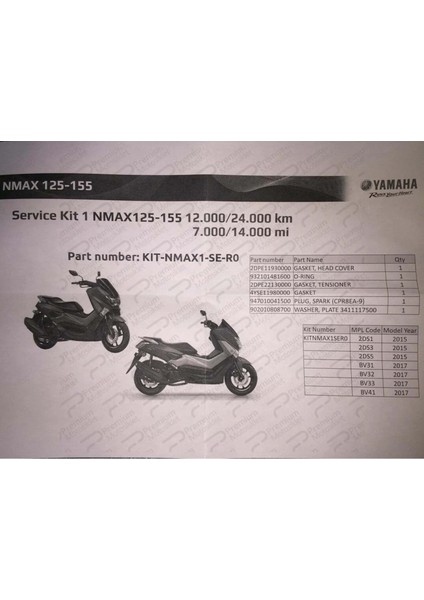 Nmax 125/155 Servis Kit 1 (12000-24000 Km) fiyatları