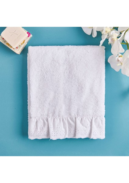 Soft Fırfırlı Yüz Havlusu - Beyaz - 50X90 cm