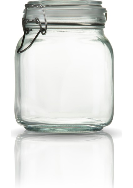 Korken Kare Kavanoz 1000 ml Vakumlu Kilitli Cam Saklama Kavanozu