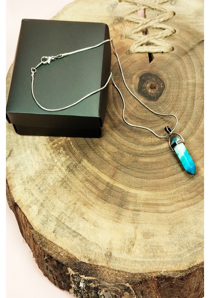 Anyolit 1 Doğal Taşı Zincirli El Yapımı Tasarımlı Kolye Uç: 3,5 cm Zincir: 20 cm Kutulu modelleri