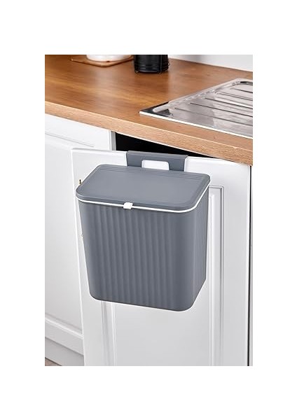 15 Litre Fonksiyonel Kapaklı Banyo ve Mutfak Tezgahüstü Çöp Kovası Dolap ve Duvar Aparatlı 15 Lt.,yerden Tasarruflu Lavabo Altı Veya Dolap Kapısı Için Kapasiteli Mutfak Çöp Kovası,askılı (Gri) fiyatları