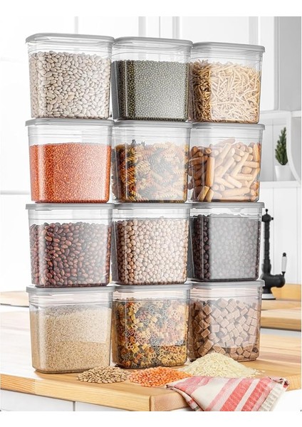 Adet 24 Parça 2 Litre Dikdörtgen Erzak Bakliyat Baharat Saklama Kabı Seti 20 Etiket Hediyeli