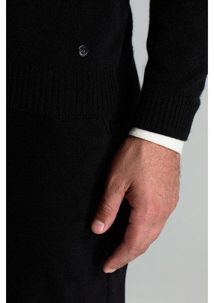 Polo Yaka Saf Kaşmir Siyah Kazak fırsatları