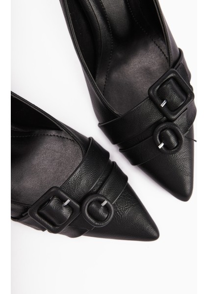 Halez Siyah Tokalı Stiletto Sivri Burunlu Kadın Topuklu Ayakkabı modelleri