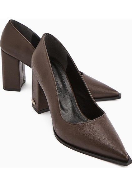 Lucy Kahve Kalın Topuklu Ayakkabı Kadın Stiletto modelleri