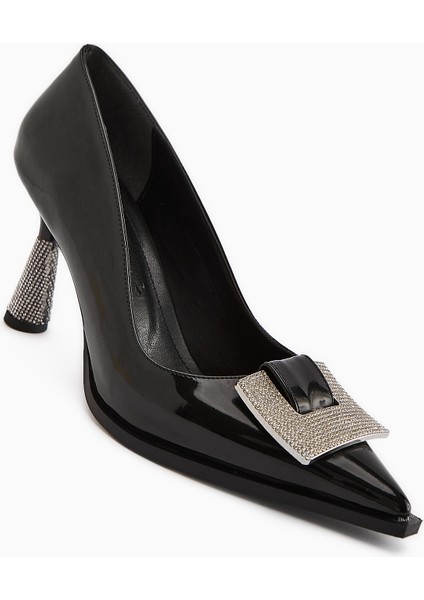 Merisa Siyah Rugan Taşlı Kadın Stiletto Ayakkabı