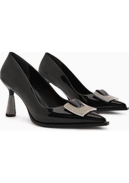 Merisa Siyah Rugan Taşlı Kadın Stiletto Ayakkabı modelleri