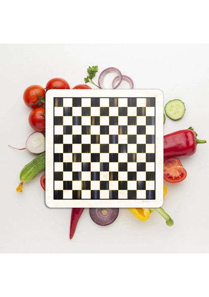 Cam Kesme Tahtası ve Sunumluk Kare Mackenzie Black White Damalı 30X30 cm modelleri