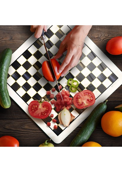 Cam Kesme Tahtası ve Sunumluk Kare Mackenzie Black White Damalı 30X30 cm fırsatları