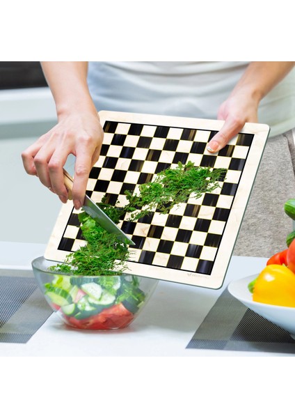 Cam Kesme Tahtası ve Sunumluk Kare Mackenzie Black White Damalı 30X30 cm indirimleri