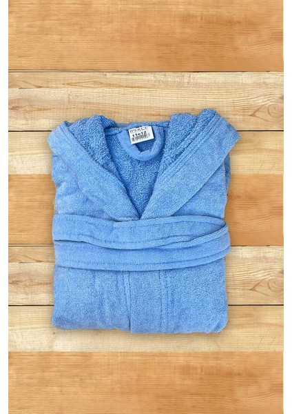 %100 Pamuk Kadife Kapüşonlu 10-12 Yaş Unisex Çocuk Bornozu