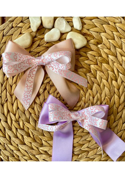 Kurdele Model Çocuk ve Yetişkinler Için Lila ve Pudra Renk El Yapımı Iki Adet Toka