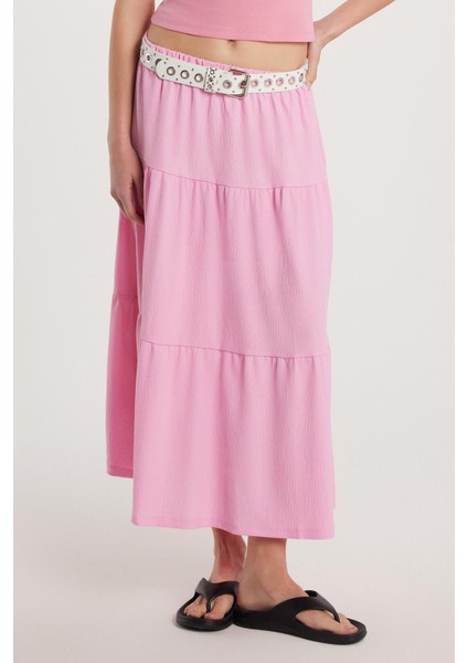 Kadın Regular Fit Pamuklu Düz Pembe Etek