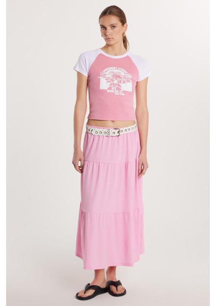 Kadın Regular Fit Pamuklu Düz Pembe Etek fırsatları