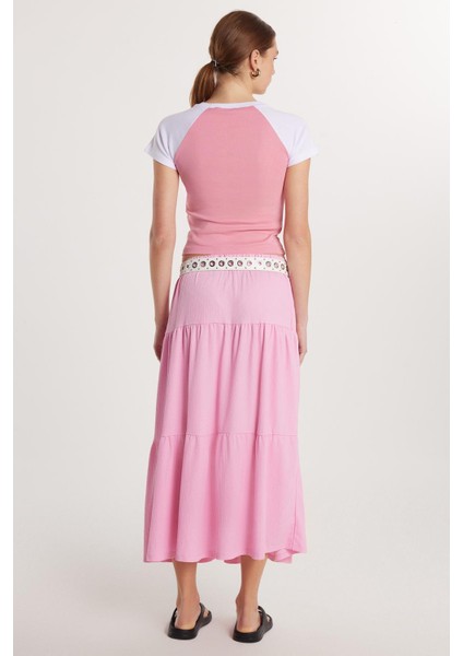 Kadın Regular Fit Pamuklu Düz Pembe Etek indirimleri