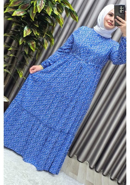 Kadın Tesettür Giyim Yazlık Viscon Üç Katlı Papatya Elbise