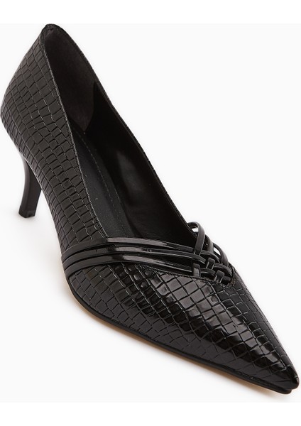 Riyam Siyah Kroko Desenli Kadın Stiletto