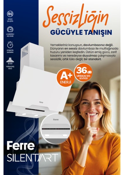 Flowart Turbolu Beyaz Cam Silenart Ankastre Set ( Kaymaz Döküm Izgara ) QBL62CB - SC206 - D064SA