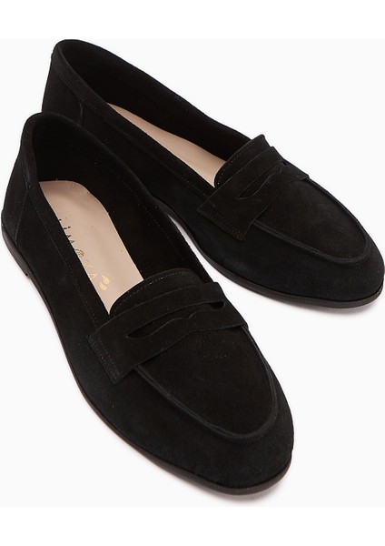 Solina Hakiki Deri Siyah Süet Makosen Ayakkabı Rahat Günlük Loafer