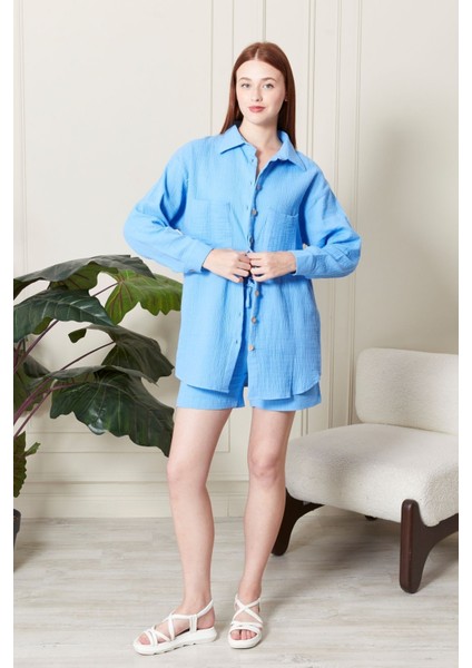 Soft %100 Koton Kumaş Şort Gömlek Takım