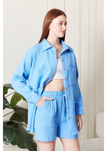Soft %100 Koton Kumaş Şort Gömlek Takım modelleri