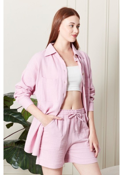 Soft %100 Koton Kumaş Şort Gömlek Takım modelleri