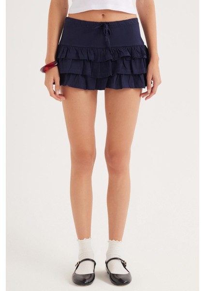 Kadın Regular Fit %100 Pamuk Düz Lacivert Etek