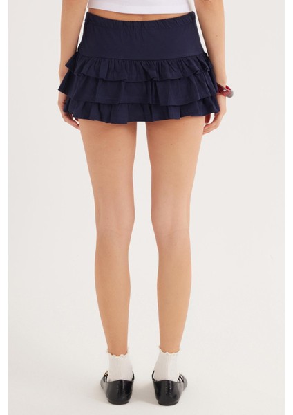 Kadın Regular Fit %100 Pamuk Düz Lacivert Etek