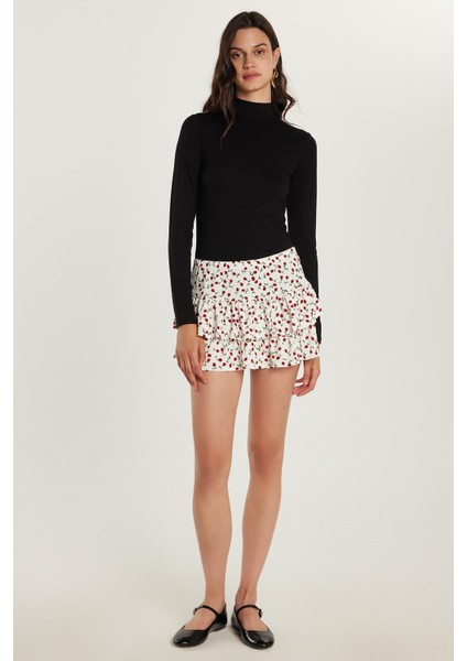 Kadın Slim Fit Dar Kesim Piliseli Baskılı Mini Etek fırsatları