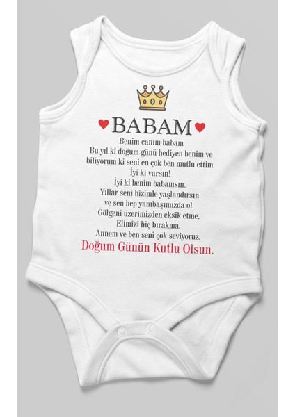 Babam Doğum Günün Kutlu Olsun Baskılı Bebek Zıbını – Çıtçıtlı Body 8 Renk | %100 Pamuk Sıfır Kol fiyatları